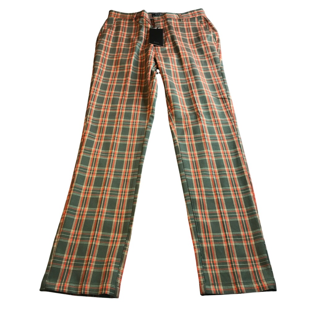 NWT WEIV Men's Sz 31x31 Slim Fit Stretched Drew Plaid Trousers‎ Green Orange